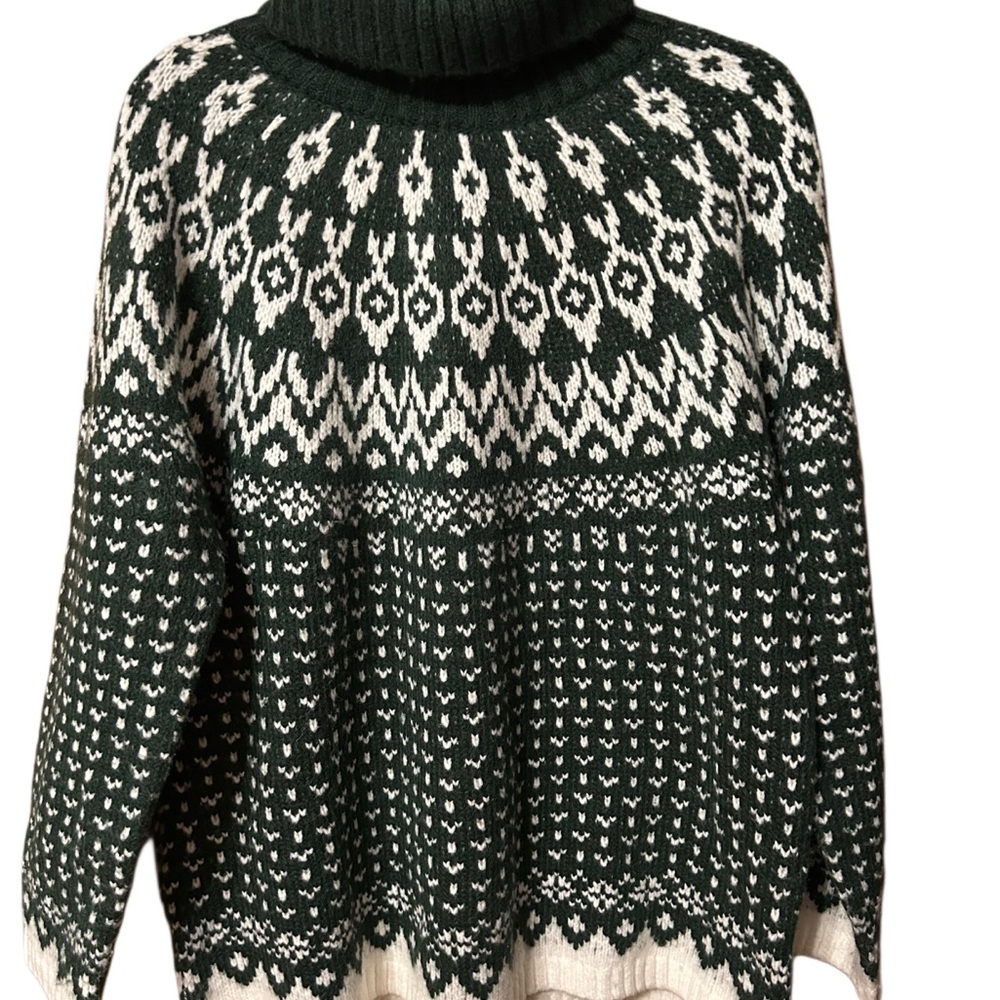 Vintage Women's Denver Hay’s Green and White Patterned Sweater Winter Cozy Green